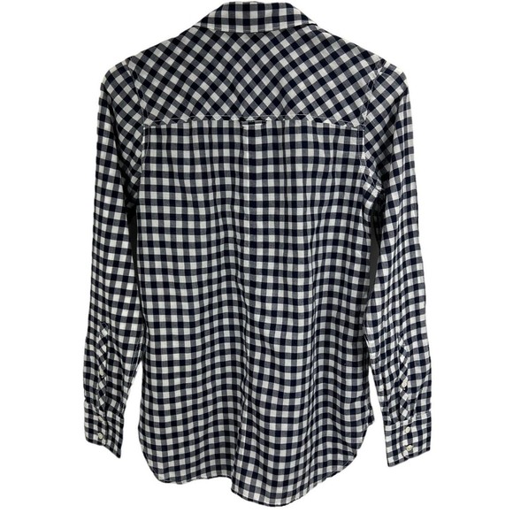 J Crew Women's Boy Shirt Sz 00 Button Down Navy Blue Check Long Sleeve - Picture 4 of 10